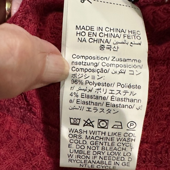 SHEIN Red Frenchy Lace Spliced Long Sleeve Waffle Top - Picture 10 of 10